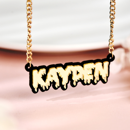 Acrylic Black Outline Drip Letters Pendant Personalized Custom Name Necklace
