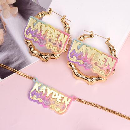 Personalized Heart Name Necklace and Name Hoop Earrings Halloween Gift