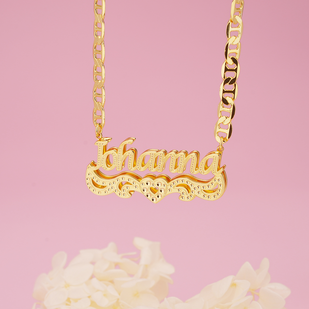 Double Layer Nameplate with Heart Mariner Chain Personalized Name Necklace 