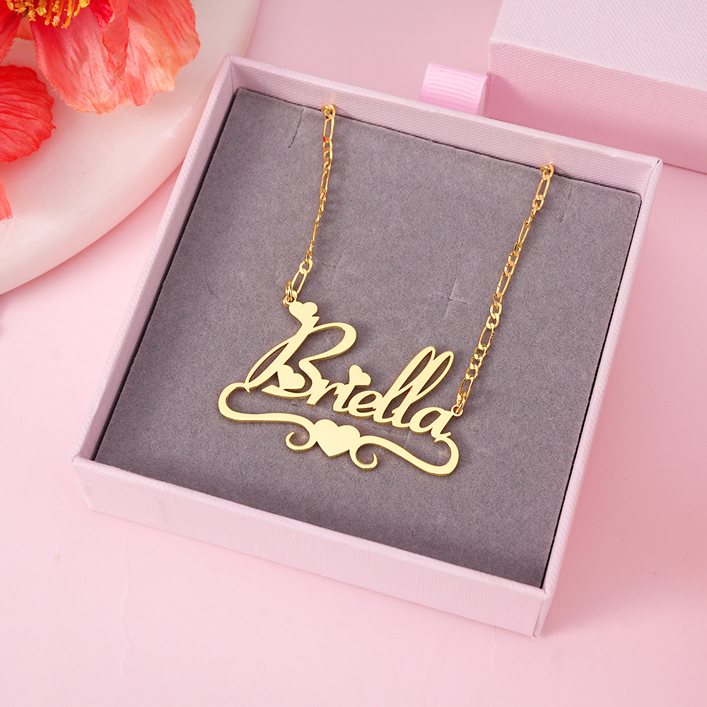 Heart Gold Plated Necklace Personalized Name Necklace