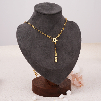 Star Cutout Letter Pendant Necklace with Tassel Collarbone Chain Personalized Name Necklace