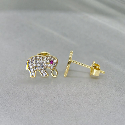 Elephant Earrings CZ Push Back Stud Earrings 
