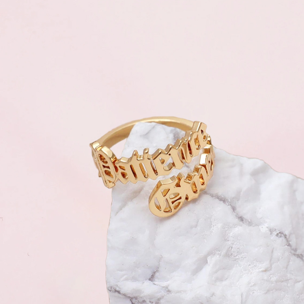 Old English Font Custom Two Name Rings