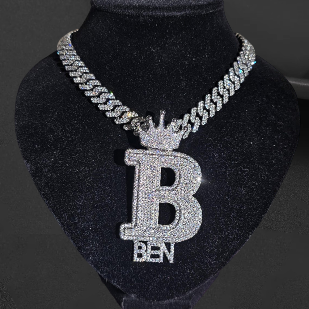 Custom Crown Big Initials Mini Name Pendants Necklace
