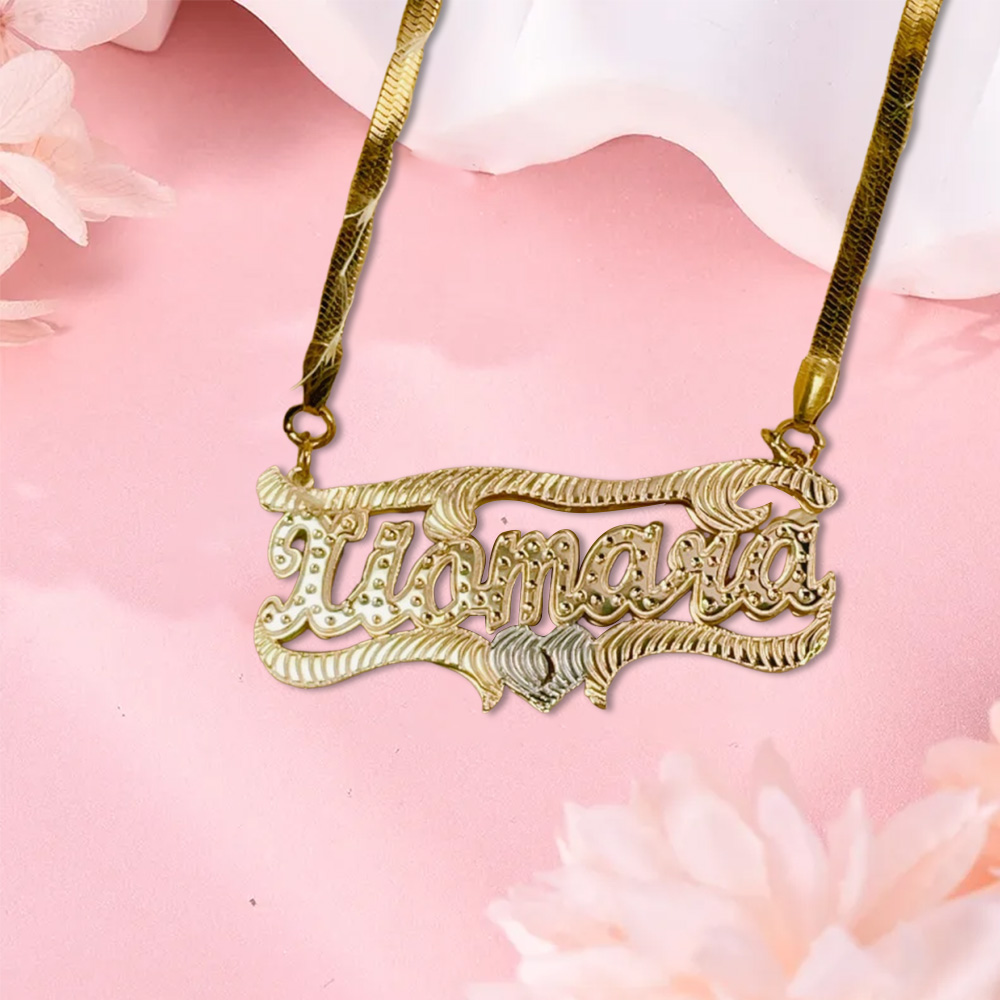 Snake Chain Double Plated Custom Name Necklace With Heart