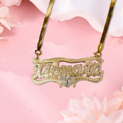 Snake Chain Double Plated Custom Name Necklace With Heart