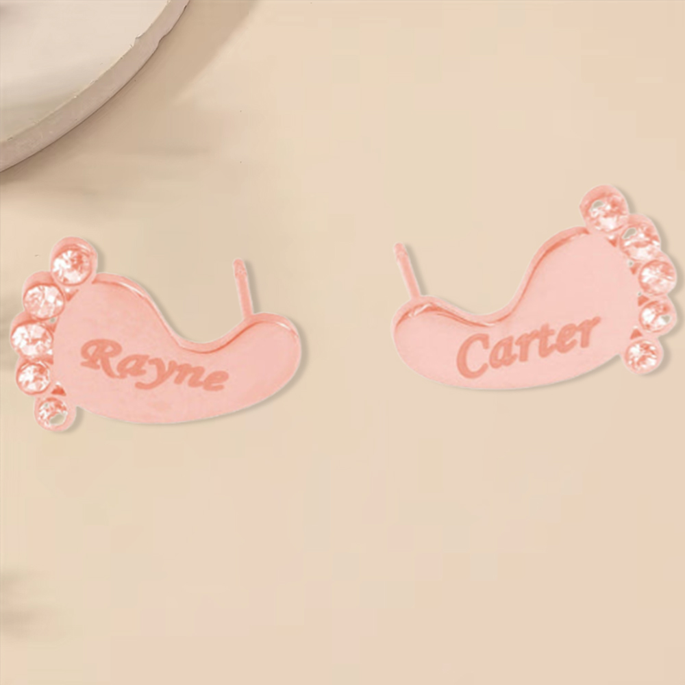 Personalized Baby Foot Name Stud Earrings