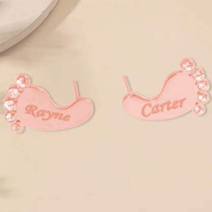 Personalized Baby Foot Name Stud Earrings