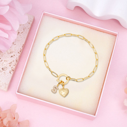 Custom Crystal Initial Charm Heart Bracelet