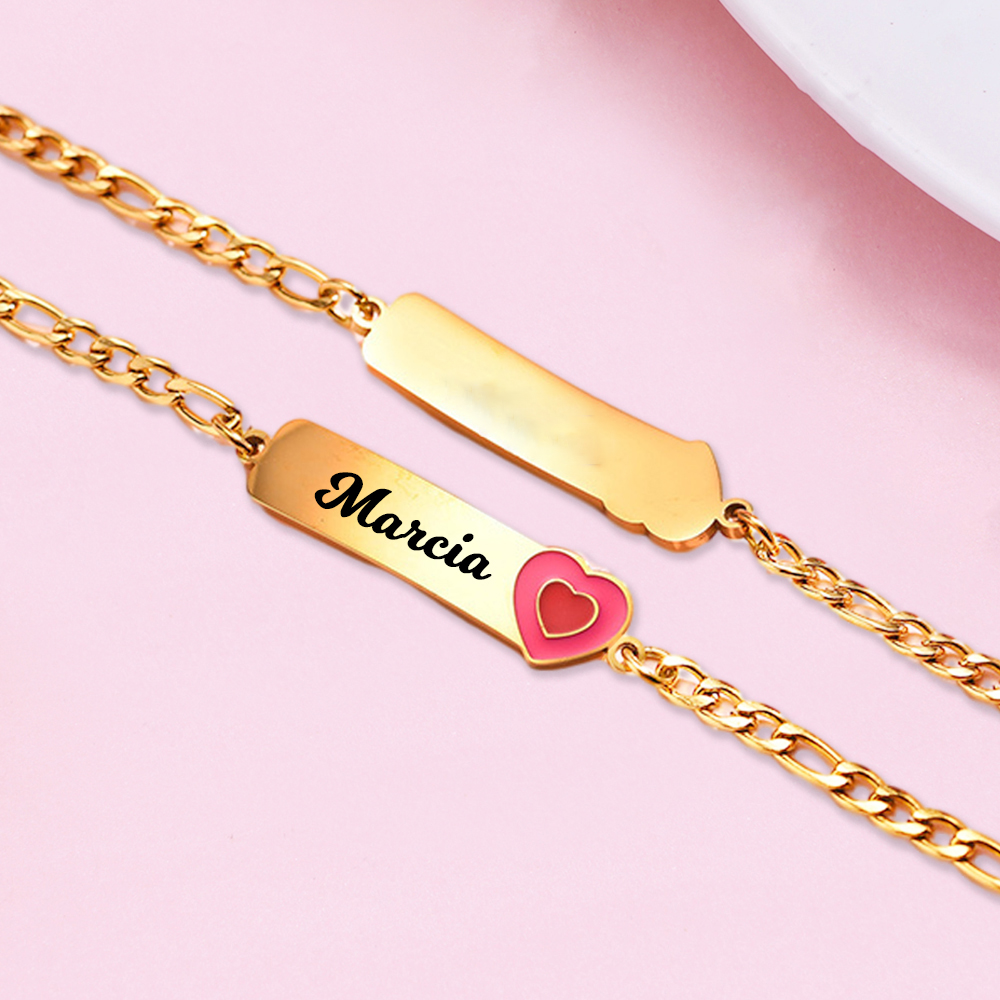 Personalized Pink Heart Name ID Bracelet