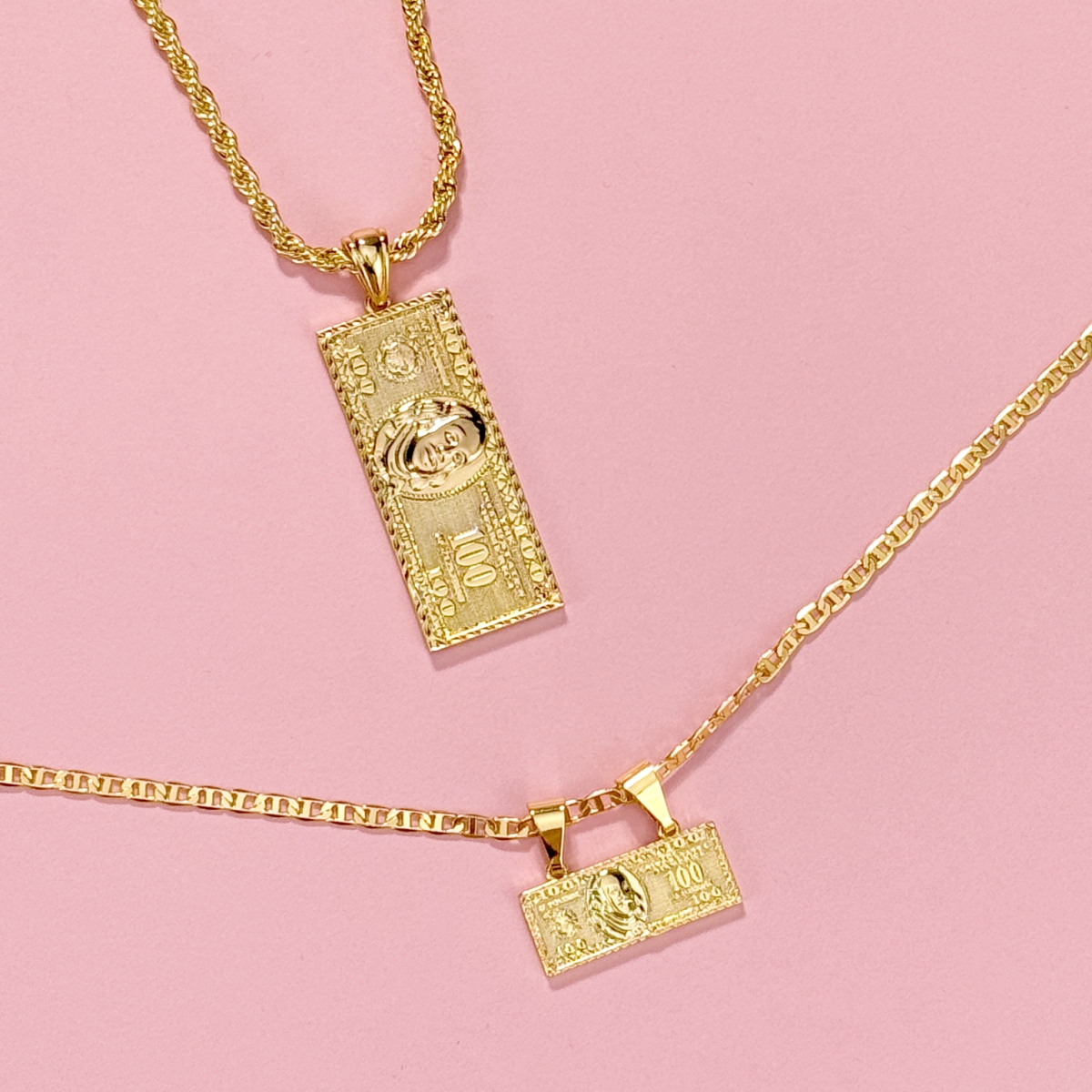 Hundred Dollar Bill Money Pendant Necklace and Bracelet Set