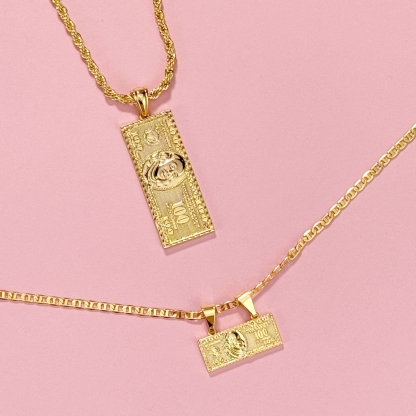Hundred Dollar Bill Money Pendant Necklace and Bracelet Set