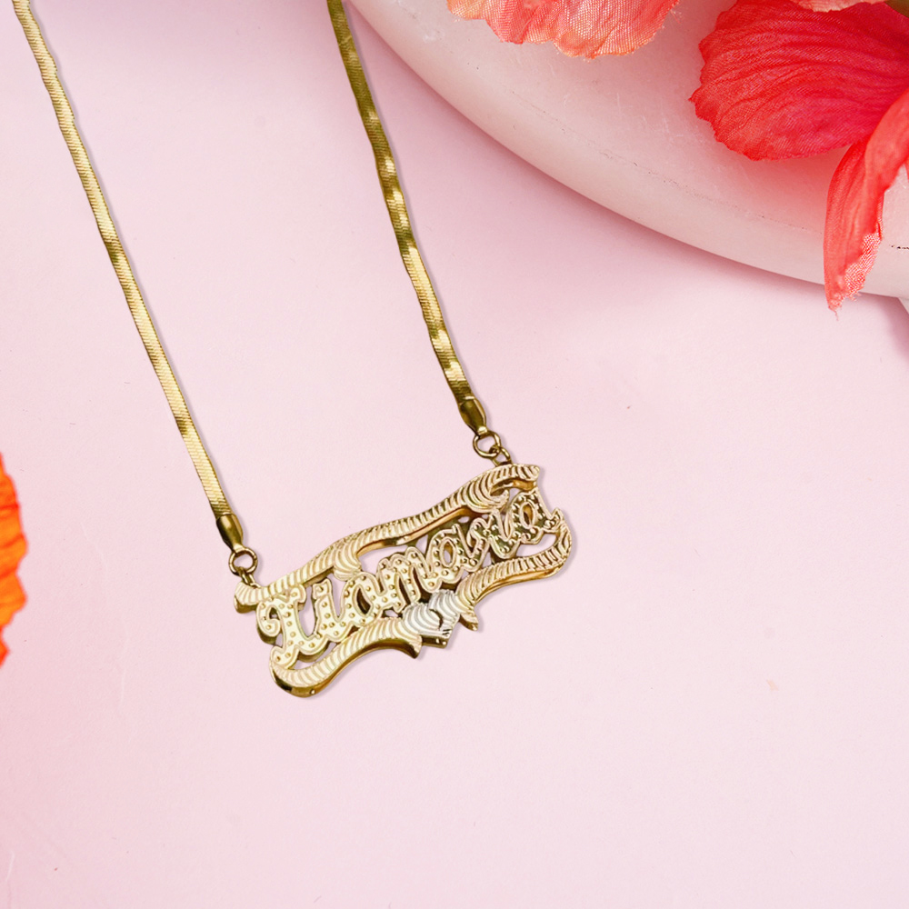 Snake Chain Double Plated Custom Name Necklace With Heart