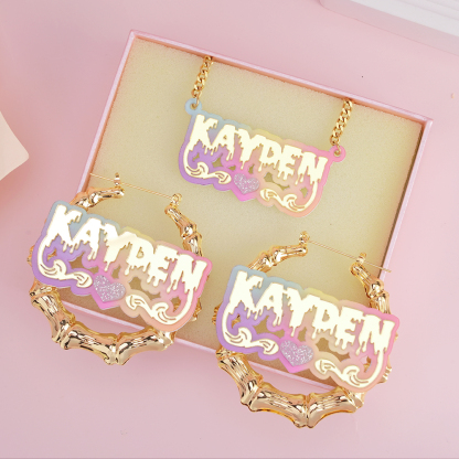 Personalized Heart Name Necklace and Name Hoop Earrings Halloween Gift