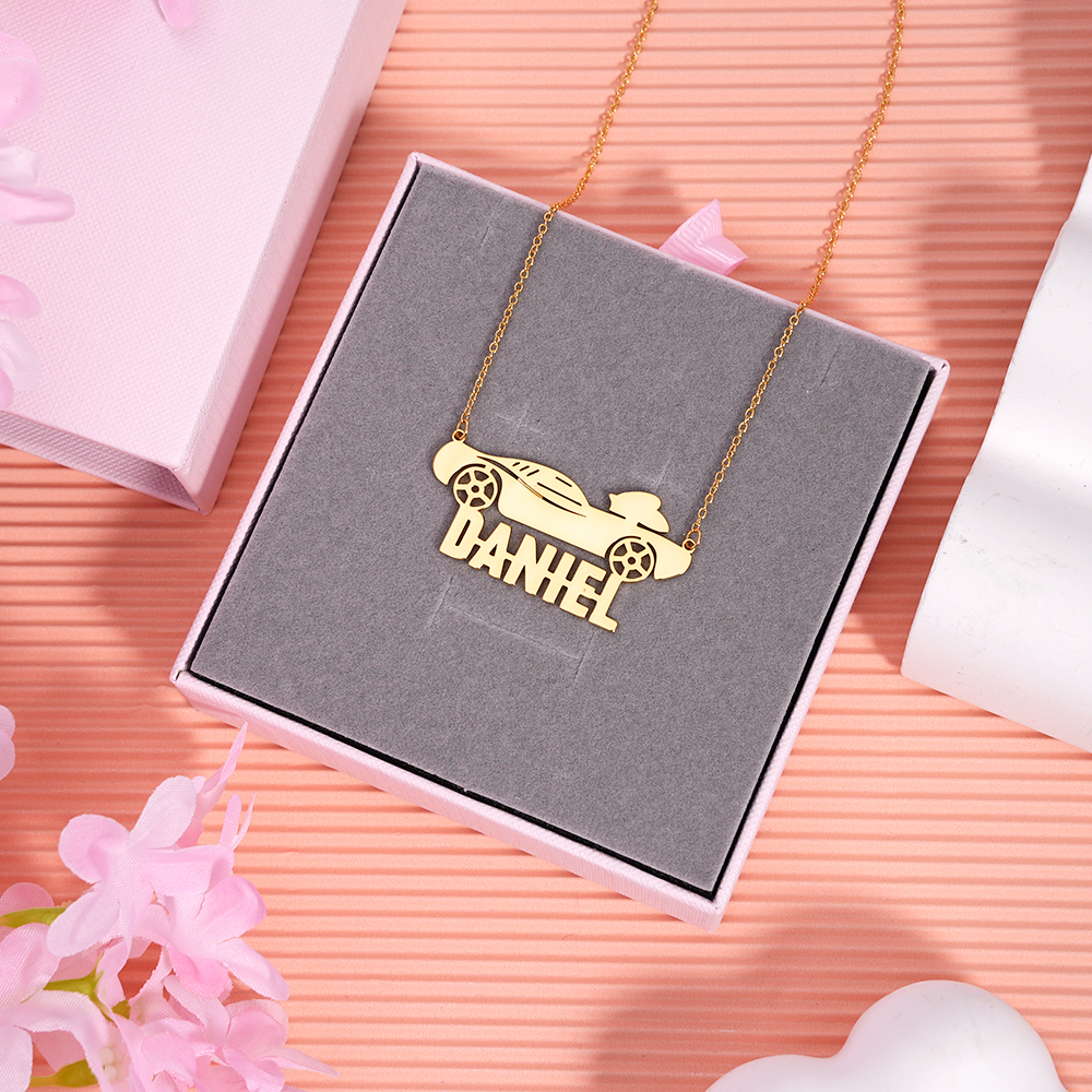 Race Car Nameplate Pendant Personalized Name Necklace Gifts For Car Love