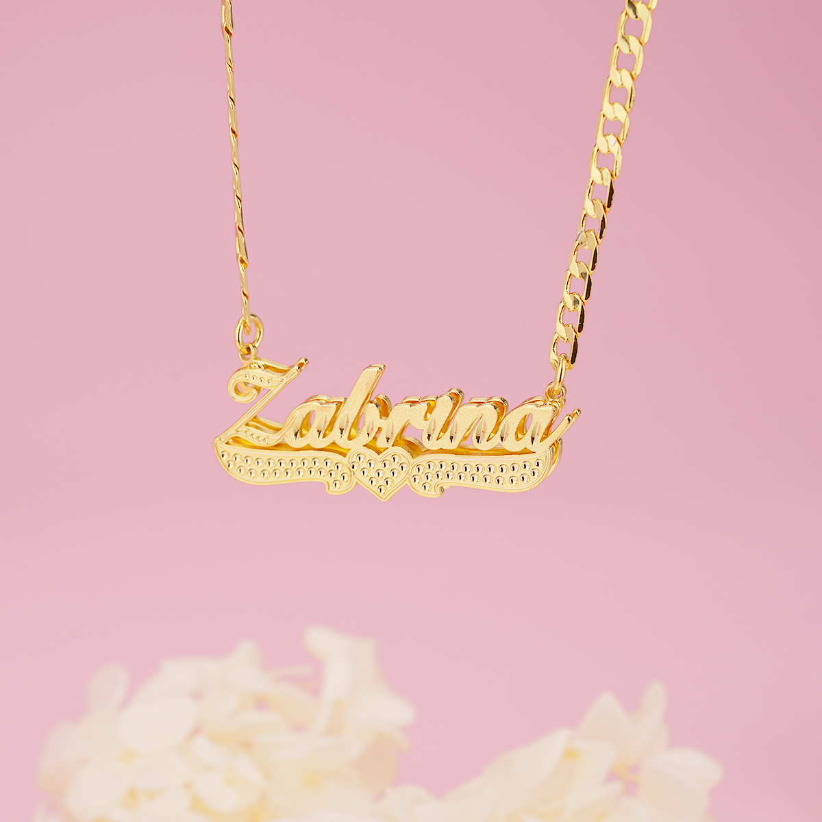 Double Layer Zircon Heart Marine Chain Personalized Name Necklace