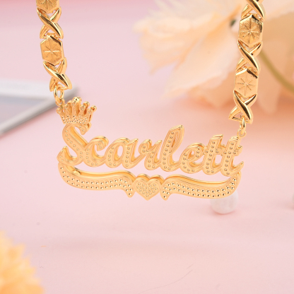 Double Layer Two Tone XOXO Chain with Crown And Heart Personalized Custom Gold Plated Name Necklace