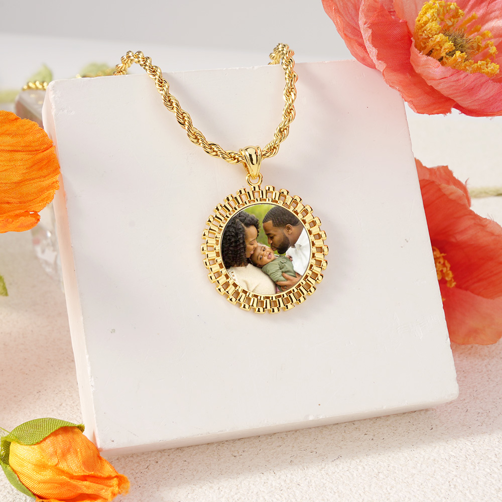 RX Style Watch Band Round Circle Charm Pendant Custom Photo Necklace Memorial Neckalce