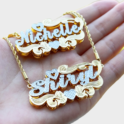 Personalized 3D Double Layer Heart Name Necklace