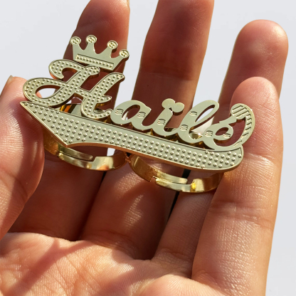 Crown Name Ring Custom Two Finger Ring