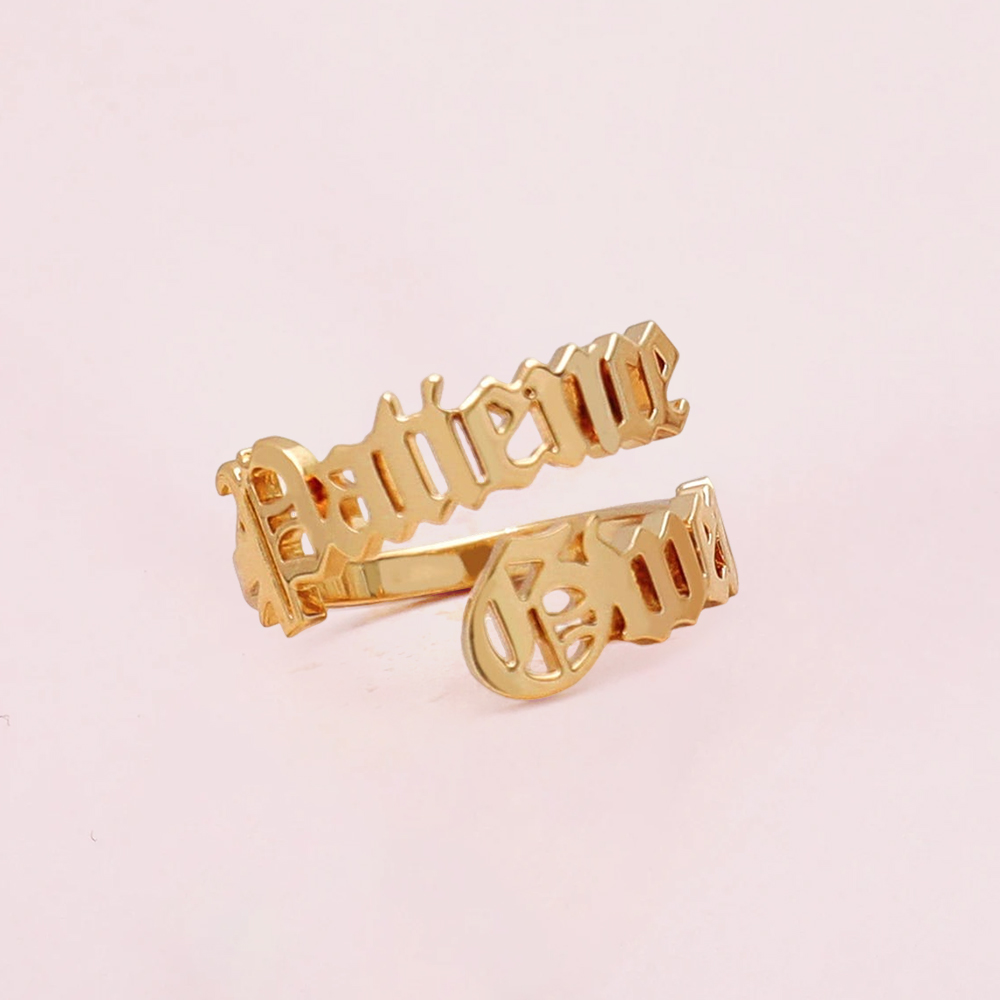 Old English Font Custom Two Name Rings 