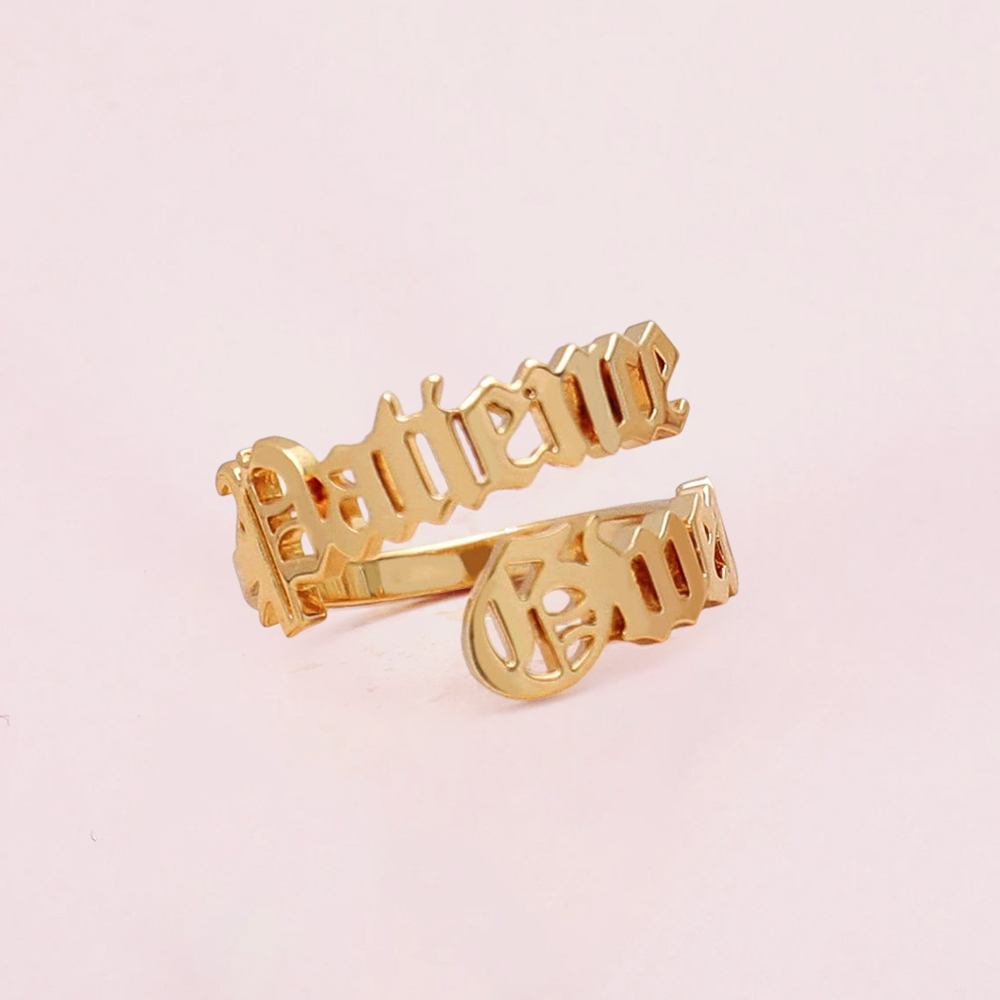 Old English Font Custom Two Name Rings