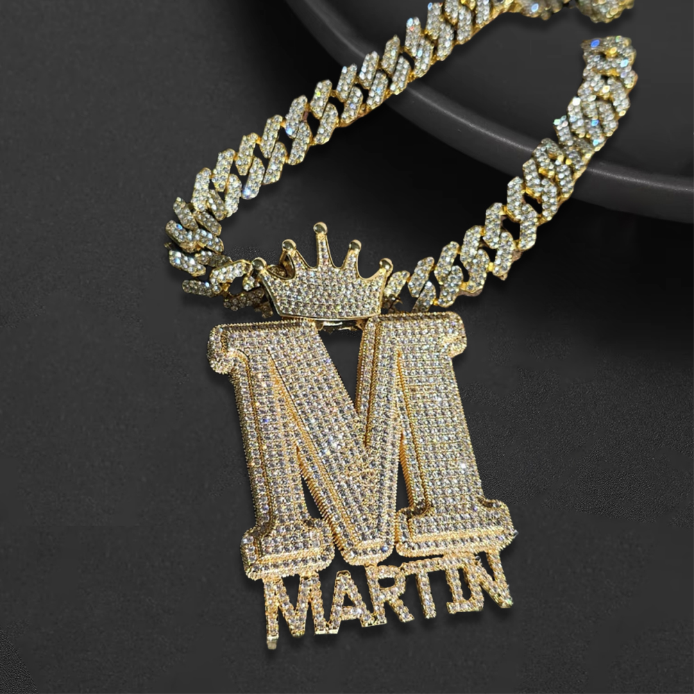 Custom Crown Big Initials Mini Name Pendants Necklace