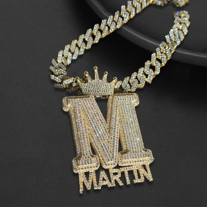 Custom Crown Big Initials Mini Name Pendants Necklace