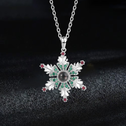 Custom Snowflake Pendant Necklace With Photo Inside