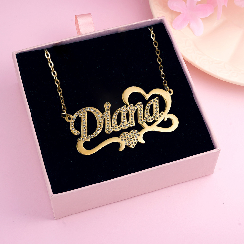 Personalized Heart Zircon Gold Plated Name Necklace 