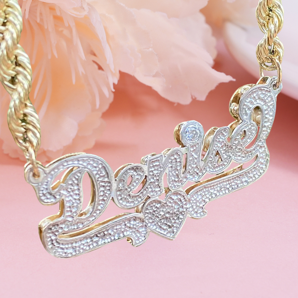 Twist Chain Custom Double Plated Name Necklace with Heart Underline