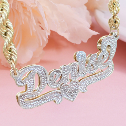 Twist Chain Custom Double Plated Name Necklace with Heart Underline