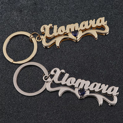 Personalized Name Keychain with Heart Brithstone