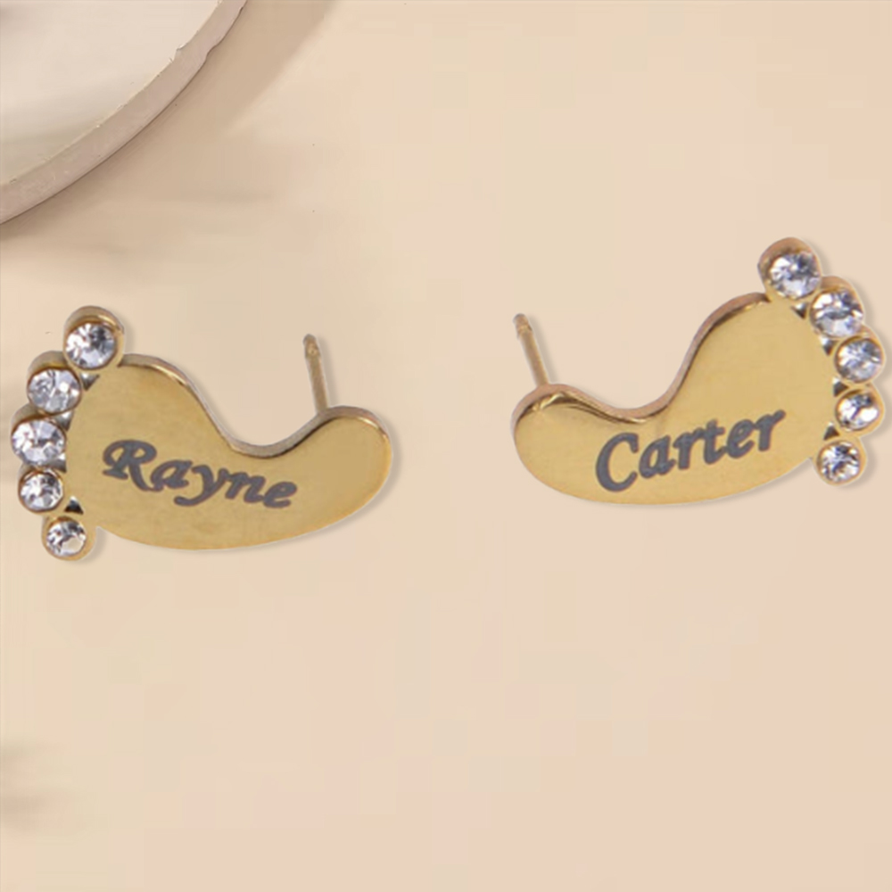 Personalized Baby Foot Name Stud Earrings