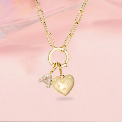 Custom Crystal Initial Charm Heart Necklace