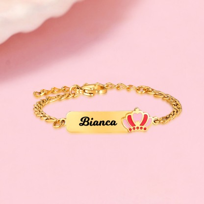 Personalized Pink Crown Name ID Bracelet