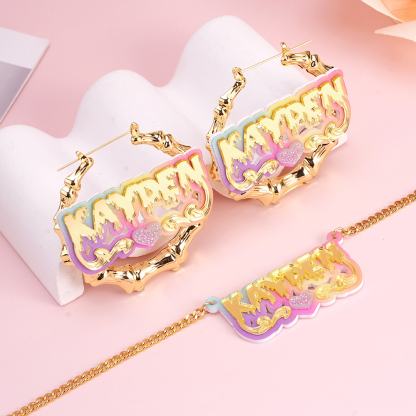 Personalized Heart Name Necklace and Name Hoop Earrings Halloween Gift