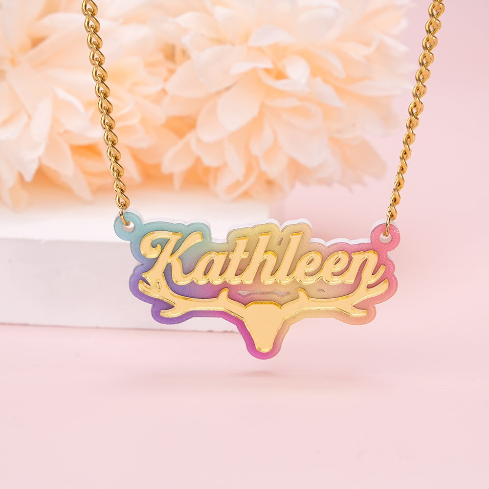 Antlers Deer Element Acrylic Personalized Name Necklace