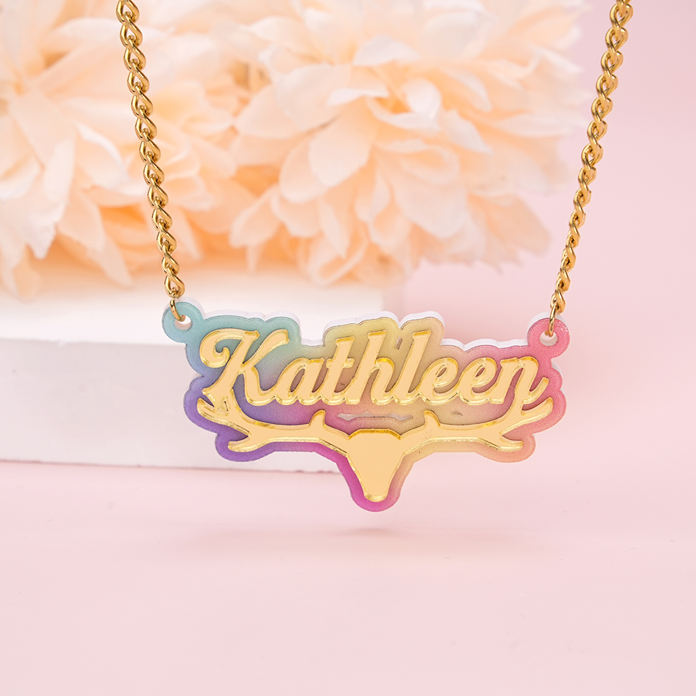 Antlers Deer Element Acrylic Personalized Name Necklace 