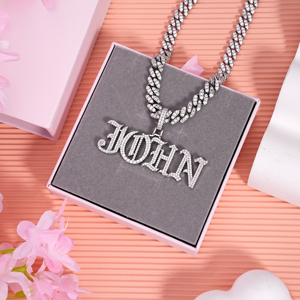 Hip Hop Style Iced Out Cuban Chain 2-6 Letters Old English Custom Initial Necklace