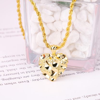 Gold Plated Nugget Heart Love Pendant Vintage Charm Necklace