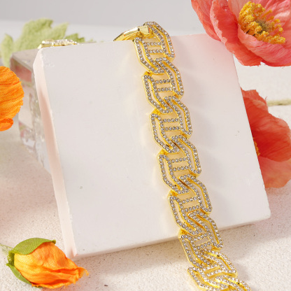 Full Diamond Plated Square Lock and Chain Alloy Hip Hop Necklace
