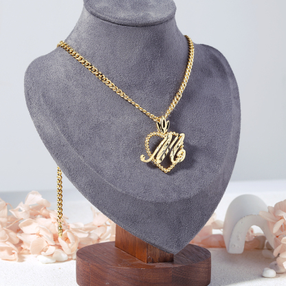 Roma Initial Heart Necklace Gold Plated Custom Letter Necklace