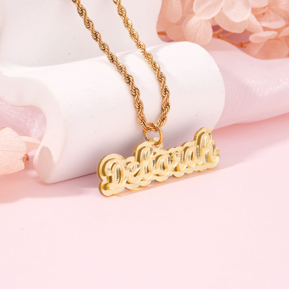 Gold Rope Chain Acrylic Nameplate Personalized Necklace
