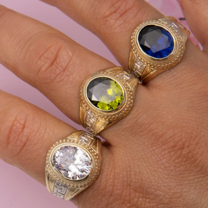 Round Birthstone Ring Custom Gold Plated Ring