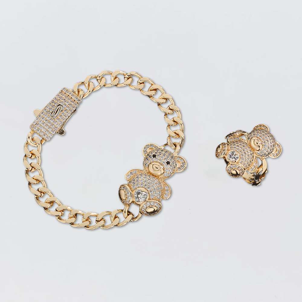 Teddy Bear Birtstone Bracelet And Ring 2pc Set
