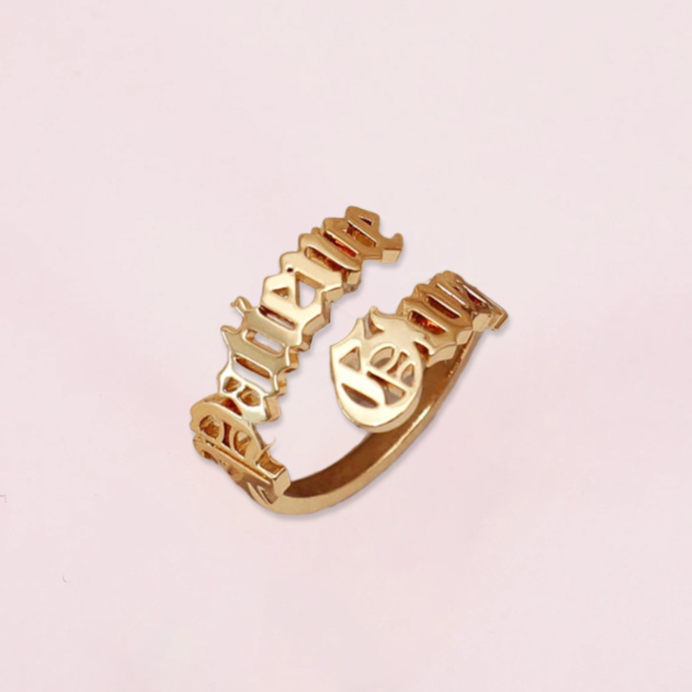 Old English Font Custom Two Name Rings