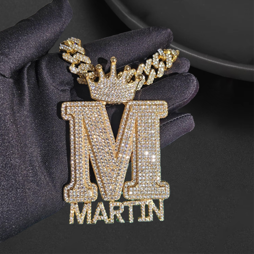 Custom Crown Big Initials Mini Name Pendants Necklace