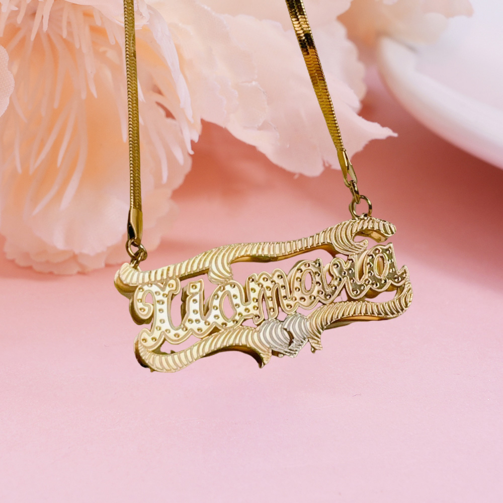 Snake Chain Double Plated Custom Name Necklace With Heart