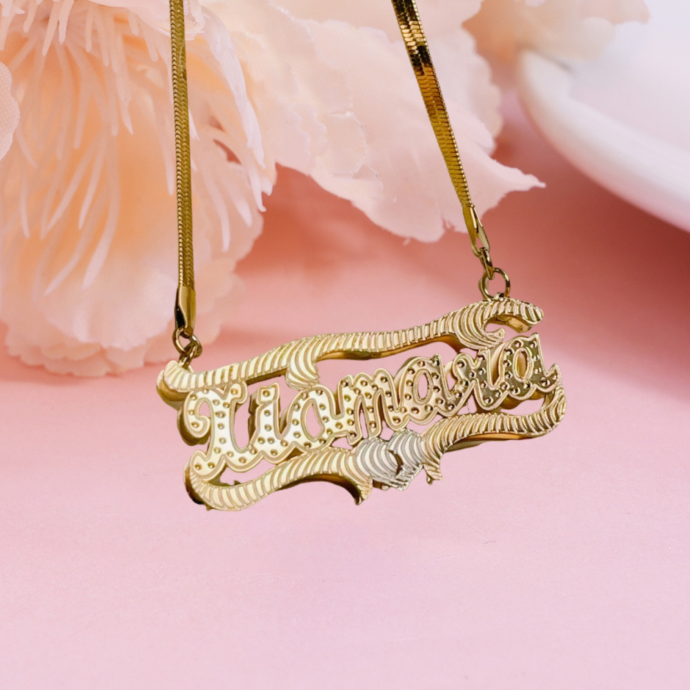Snake Chain Double Plated Custom Name Necklace With Heart